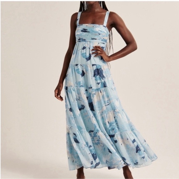 Abercrombie & Fitch Dresses & Skirts - Abercrombie & Fitch Blue Floral Tiered Maxi Dress MT Medium Tall Smocked Boho